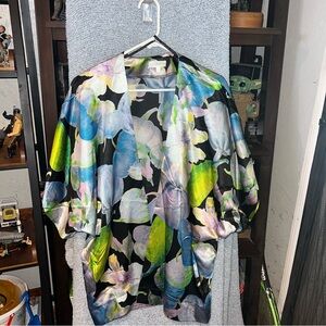 Watercolor Floral Open Front Cardigan